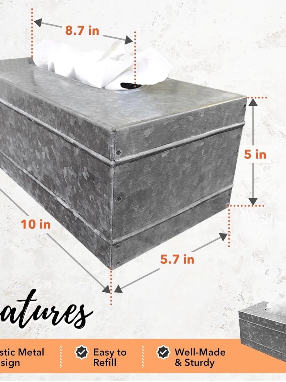 Galvanized Rectangle Tissue Box Cover - Picture 2 of 2